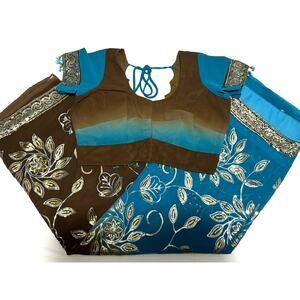Women's Indian Brown & Blue Ombre Sari / Saree ~L (PIT ~38)